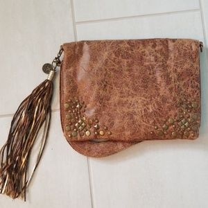 La rue distressed studded shoulder bag Clearance